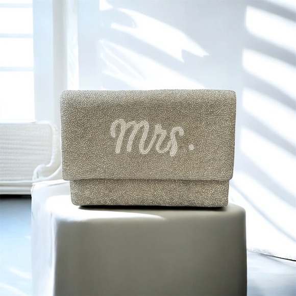 Life's a BACH! Handbags - Mrs HandBeaded Clutch Purse Evening Bag‎ Silver Chain Wedding Bridal